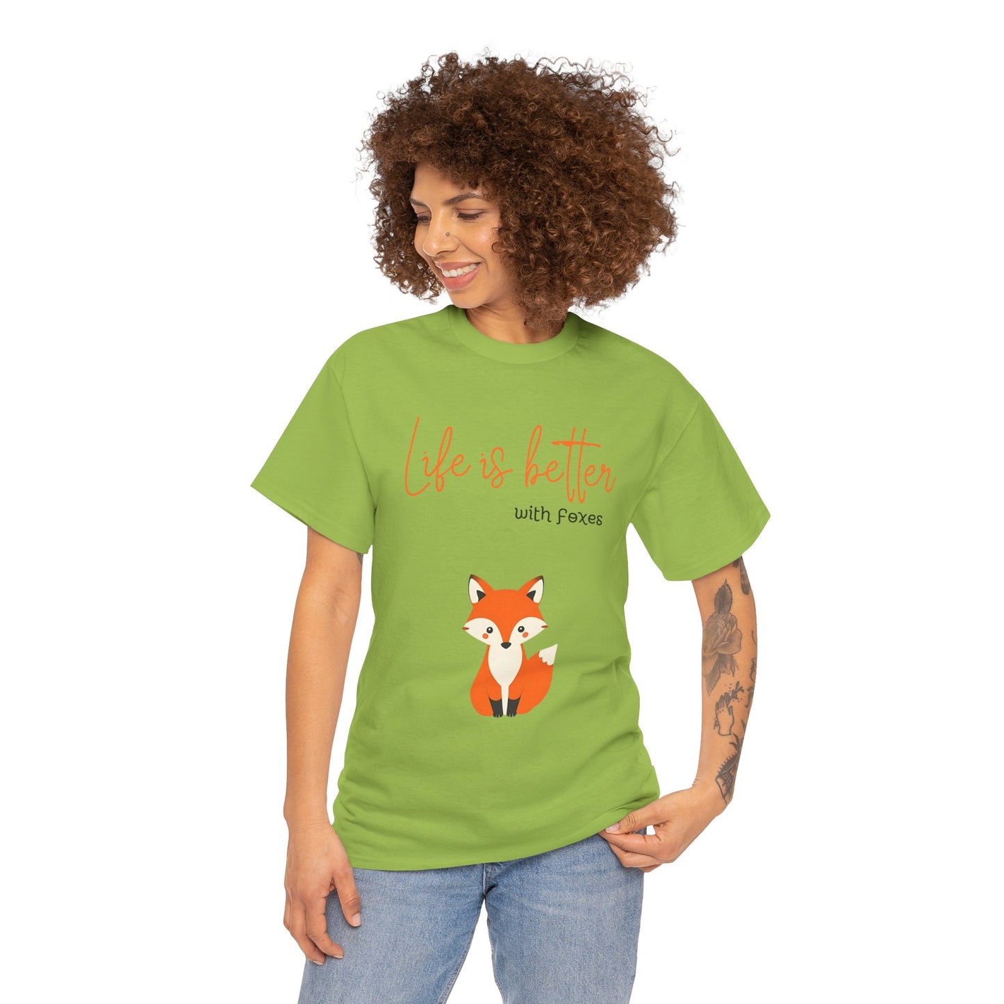 Cute Fox Themed Unisex Heavy Cotton Tee - "Life is Better with Foxes"