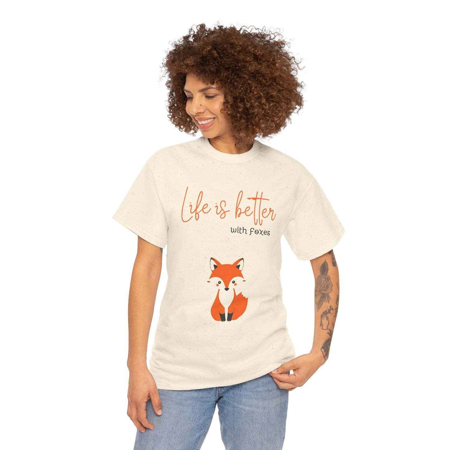 Cute Fox Themed Unisex Heavy Cotton Tee - "Life is Better with Foxes"