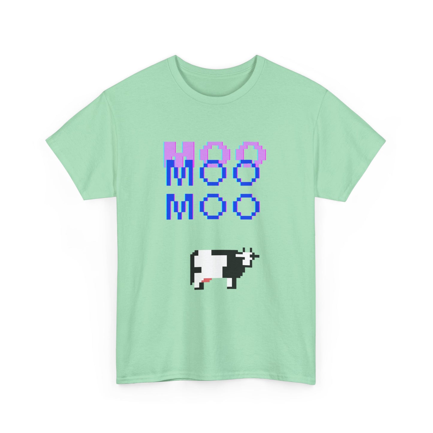 Retro Pixel Art Unisex Heavy Cotton Tee - 'MOO' Design