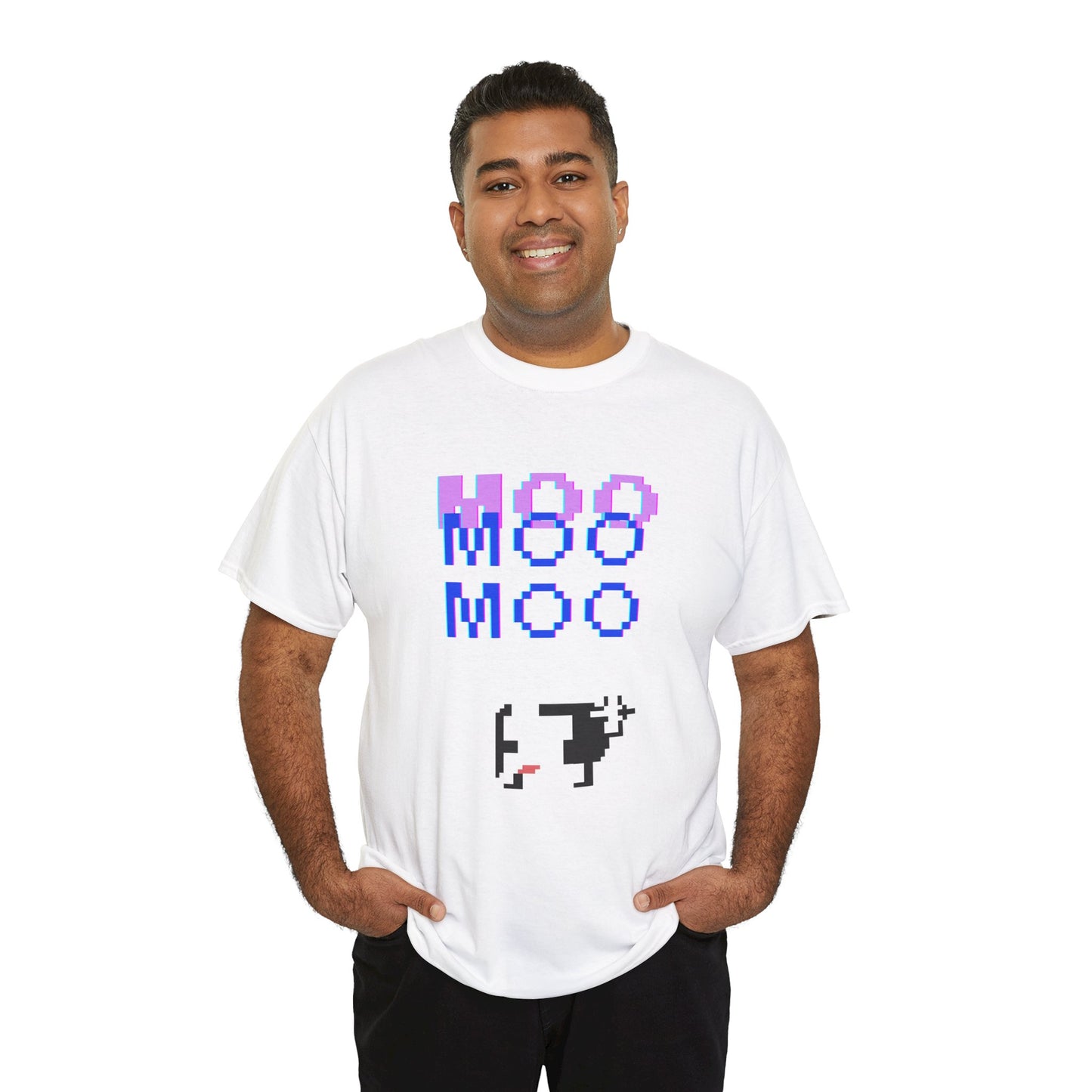 Retro Pixel Art Unisex Heavy Cotton Tee - 'MOO' Design