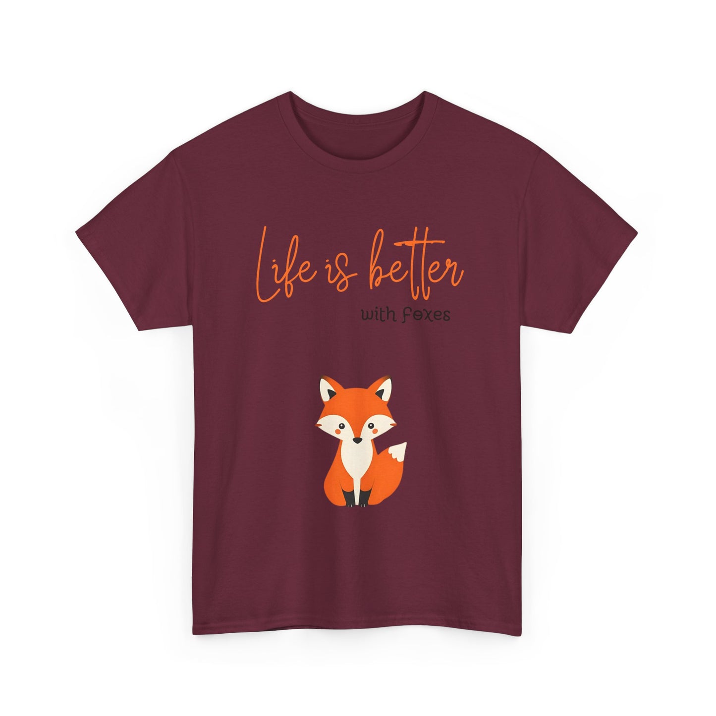Cute Fox Themed Unisex Heavy Cotton Tee - "Life is Better with Foxes"