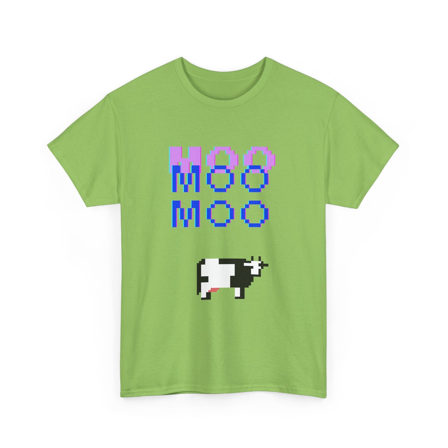 Retro Pixel Art Unisex Heavy Cotton Tee - 'MOO' Design