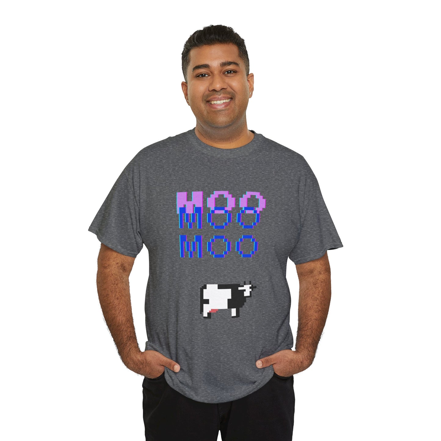 Retro Pixel Art Unisex Heavy Cotton Tee - 'MOO' Design