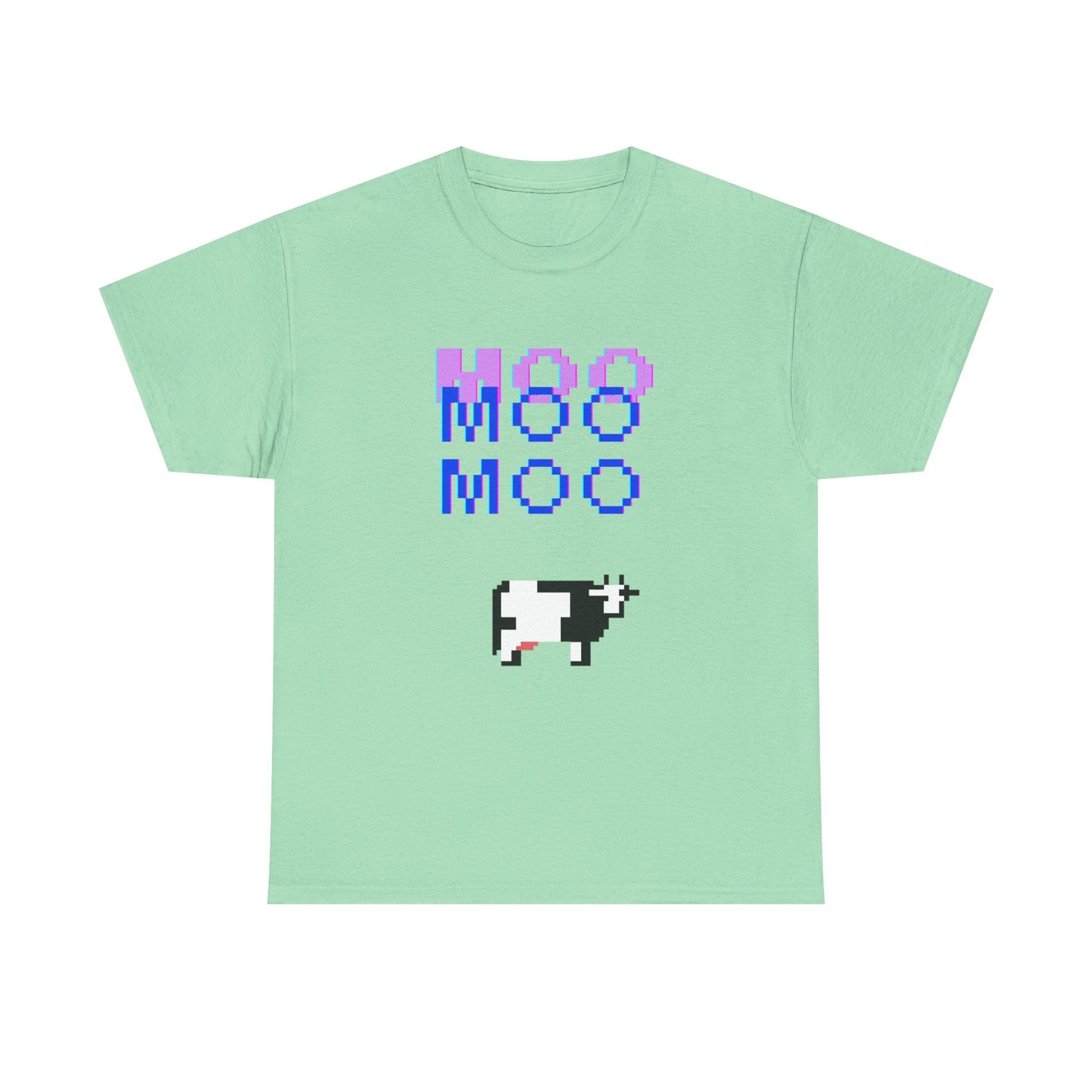 Retro Pixel Art Unisex Heavy Cotton Tee - 'MOO' Design