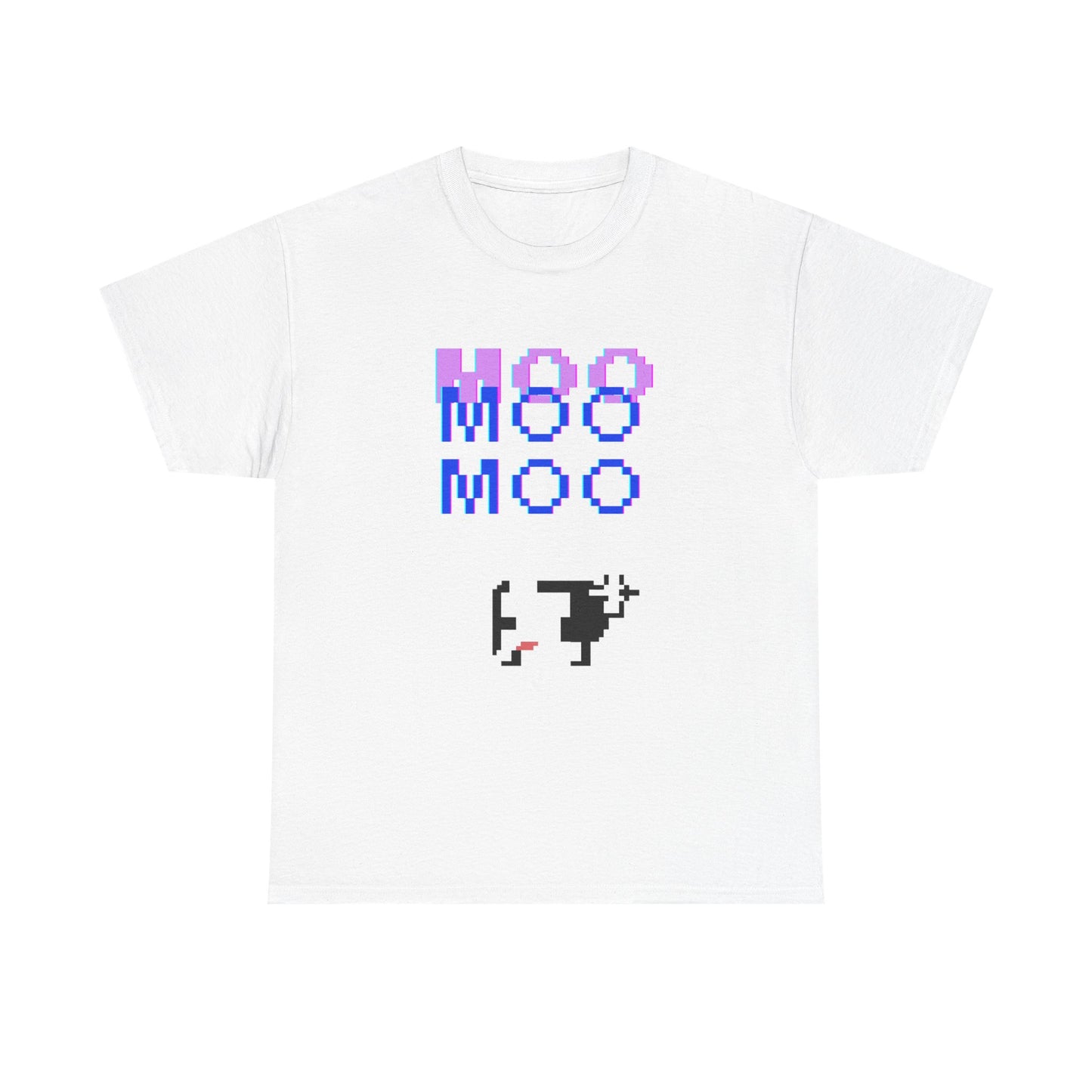 Retro Pixel Art Unisex Heavy Cotton Tee - 'MOO' Design