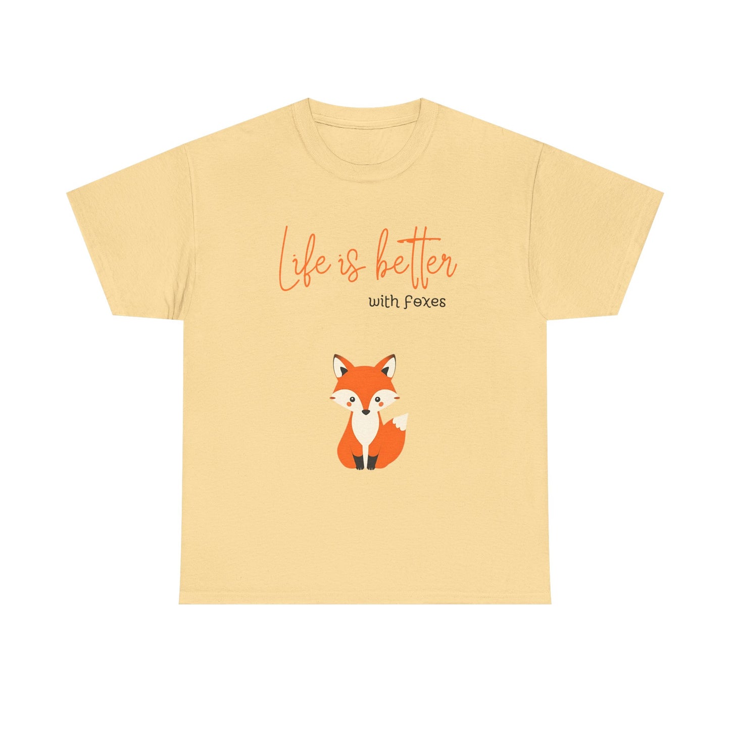 Cute Fox Themed Unisex Heavy Cotton Tee - "Life is Better with Foxes"