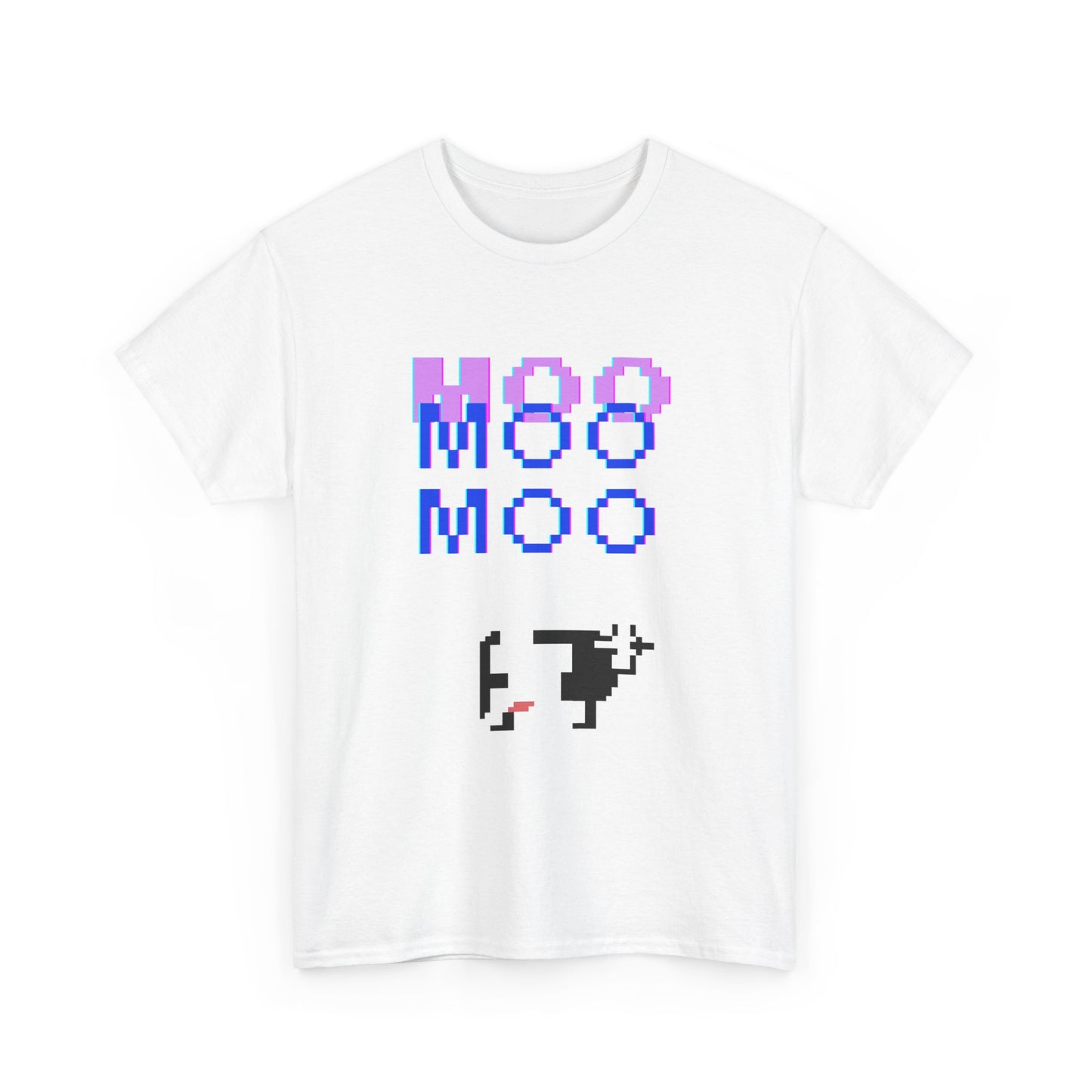 Retro Pixel Art Unisex Heavy Cotton Tee - 'MOO' Design