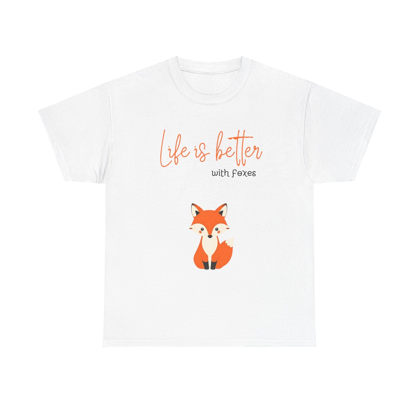 Cute Fox Themed Unisex Heavy Cotton Tee - "Life is Better with Foxes"