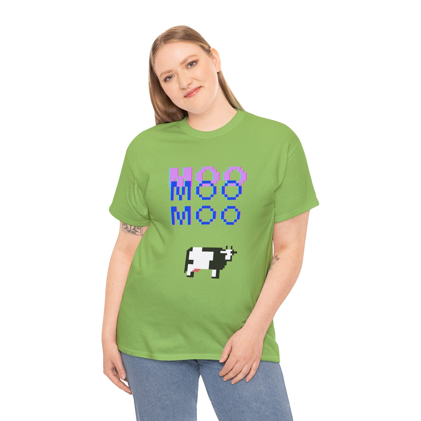 Retro Pixel Art Unisex Heavy Cotton Tee - 'MOO' Design