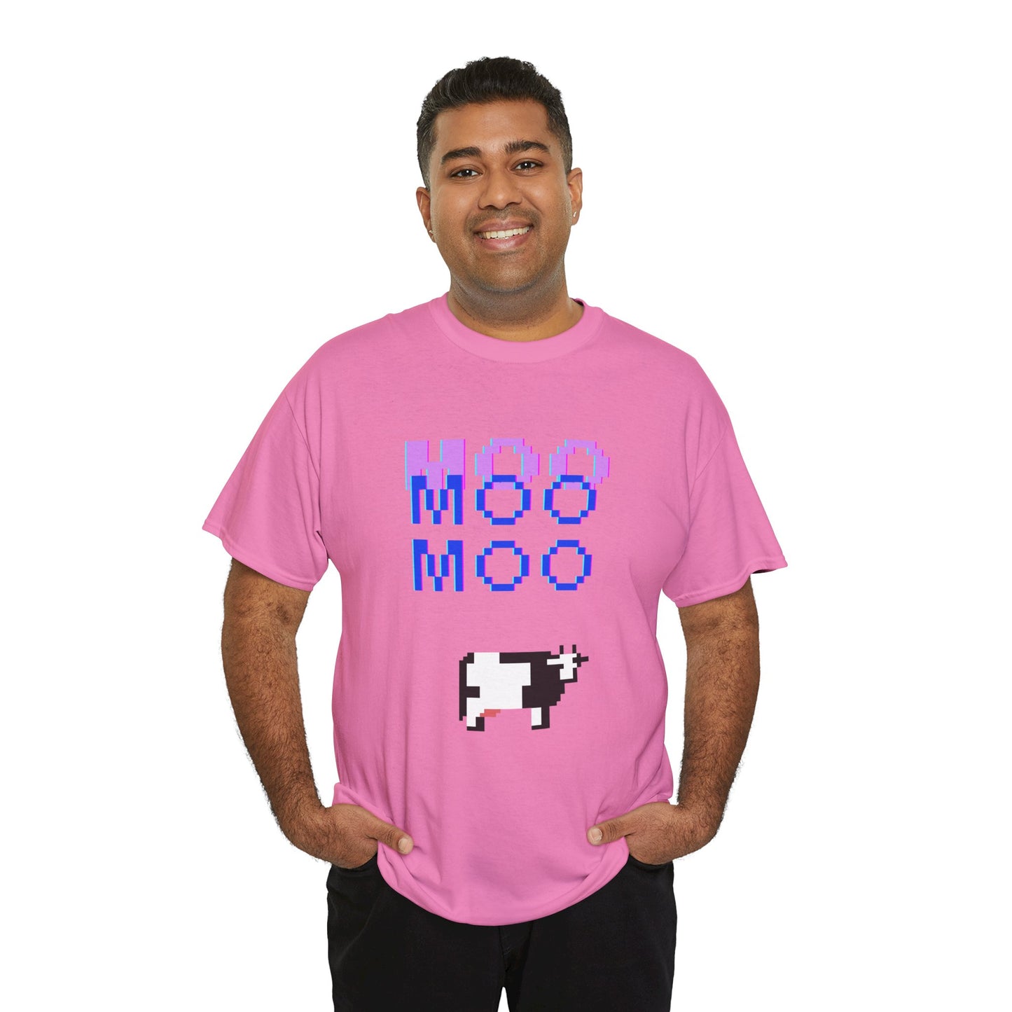 Retro Pixel Art Unisex Heavy Cotton Tee - 'MOO' Design