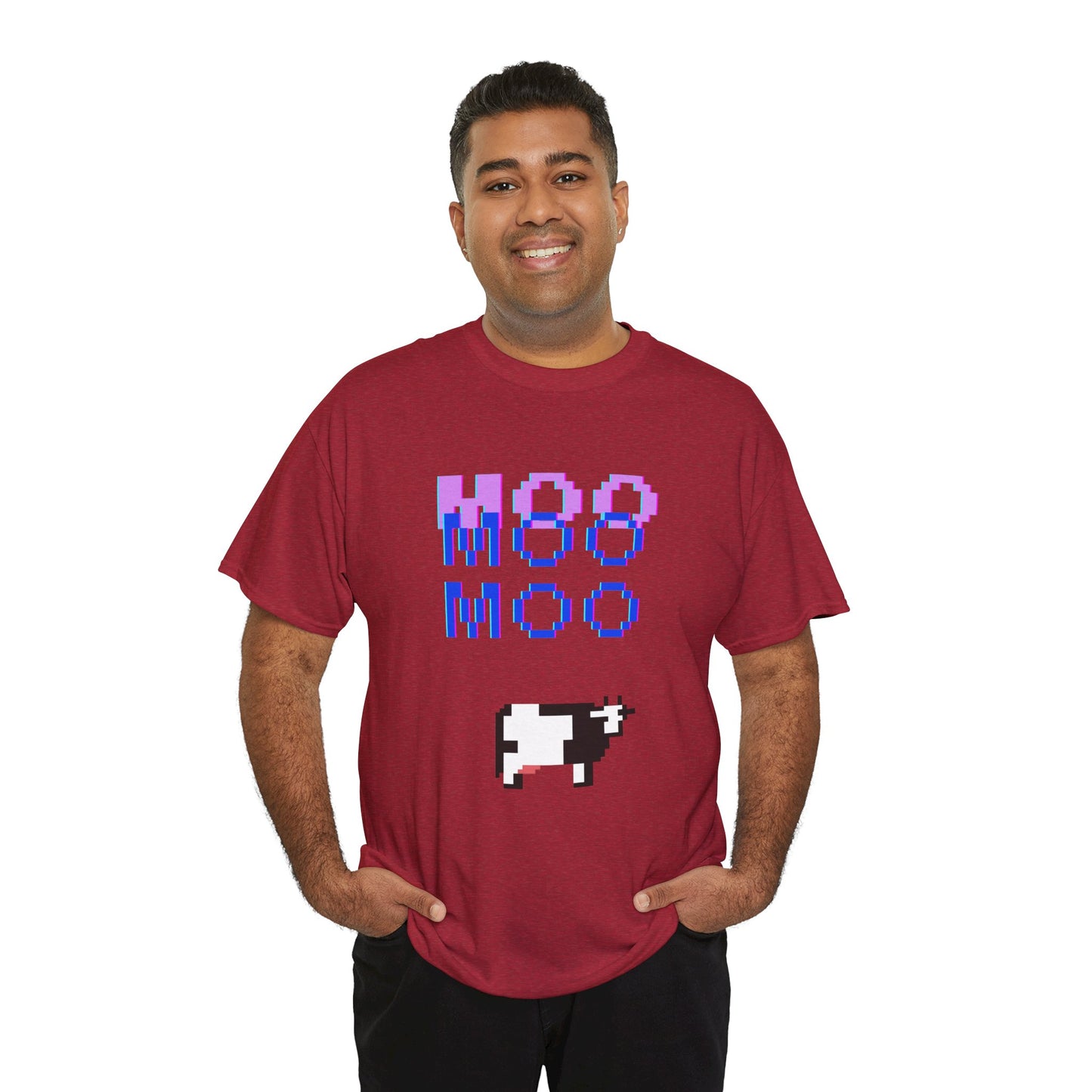 Retro Pixel Art Unisex Heavy Cotton Tee - 'MOO' Design