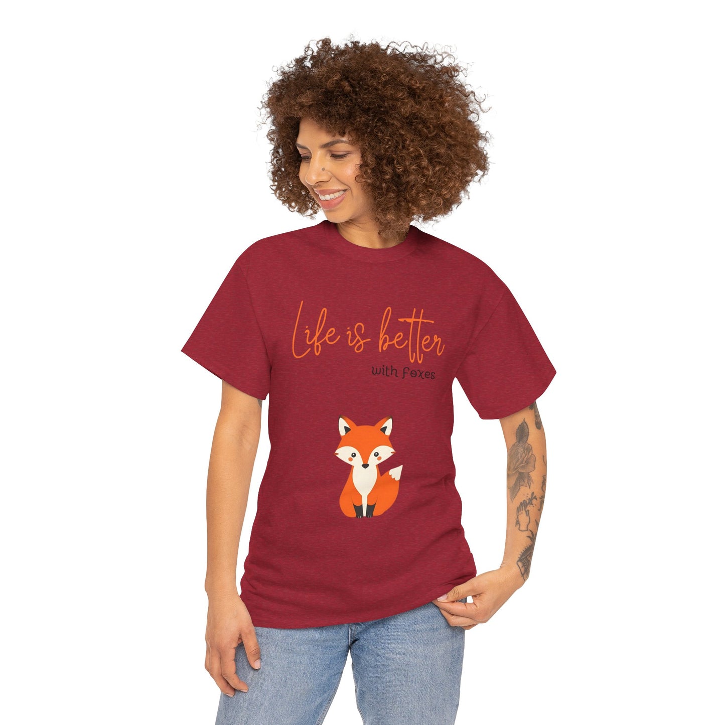 Cute Fox Themed Unisex Heavy Cotton Tee - "Life is Better with Foxes"