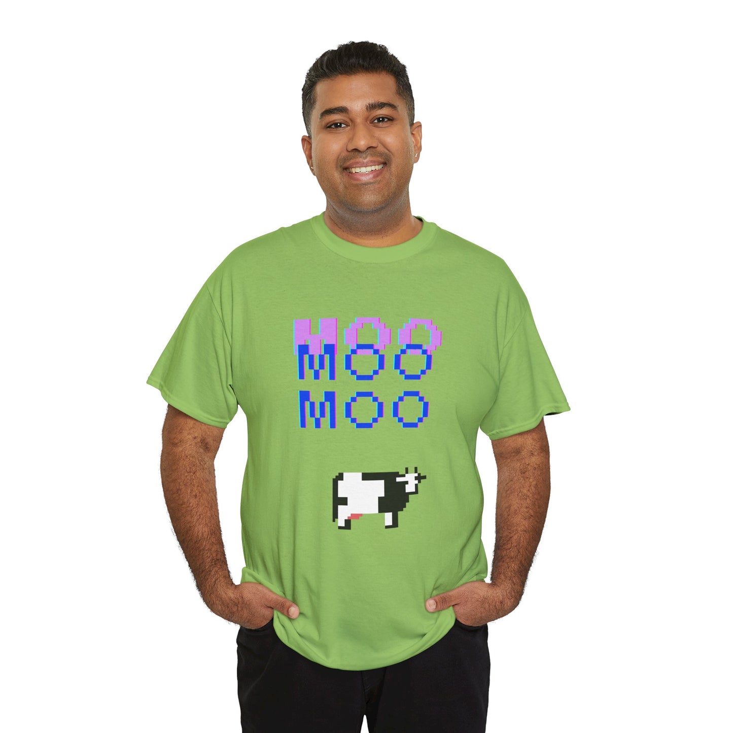 Retro Pixel Art Unisex Heavy Cotton Tee - 'MOO' Design