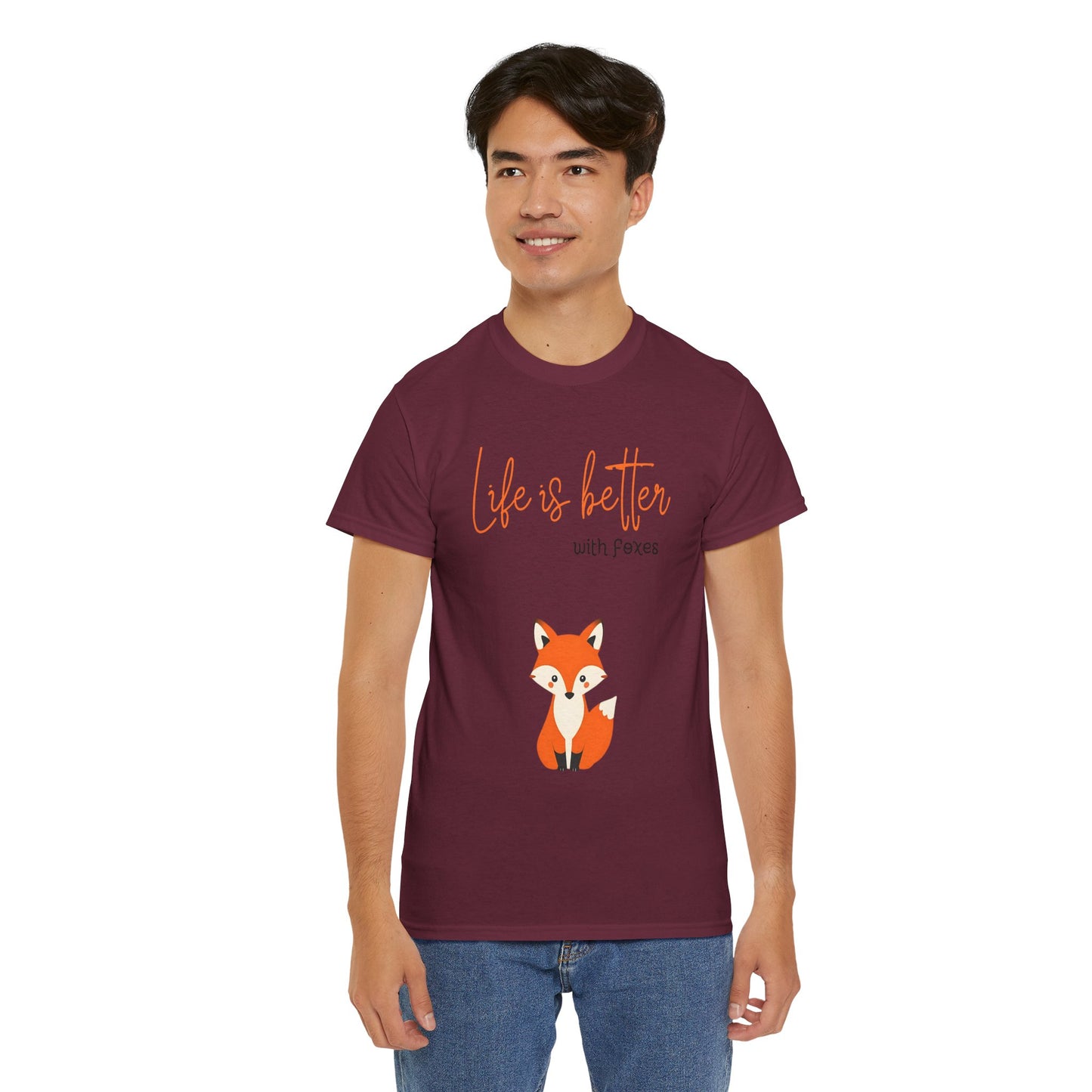 Cute Fox Themed Unisex Heavy Cotton Tee - "Life is Better with Foxes"