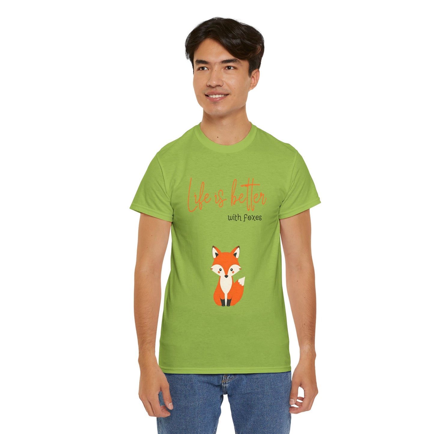 Cute Fox Themed Unisex Heavy Cotton Tee - "Life is Better with Foxes"