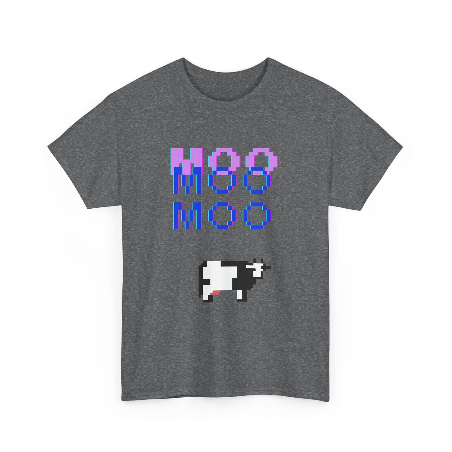 Retro Pixel Art Unisex Heavy Cotton Tee - 'MOO' Design