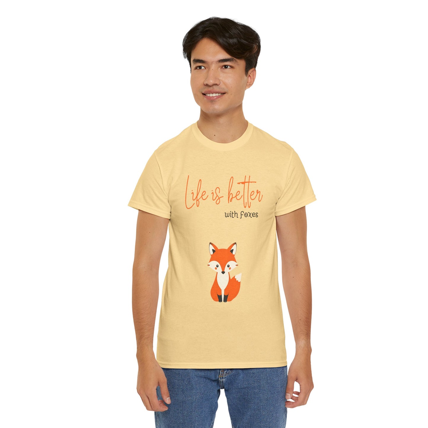 Cute Fox Themed Unisex Heavy Cotton Tee - "Life is Better with Foxes"
