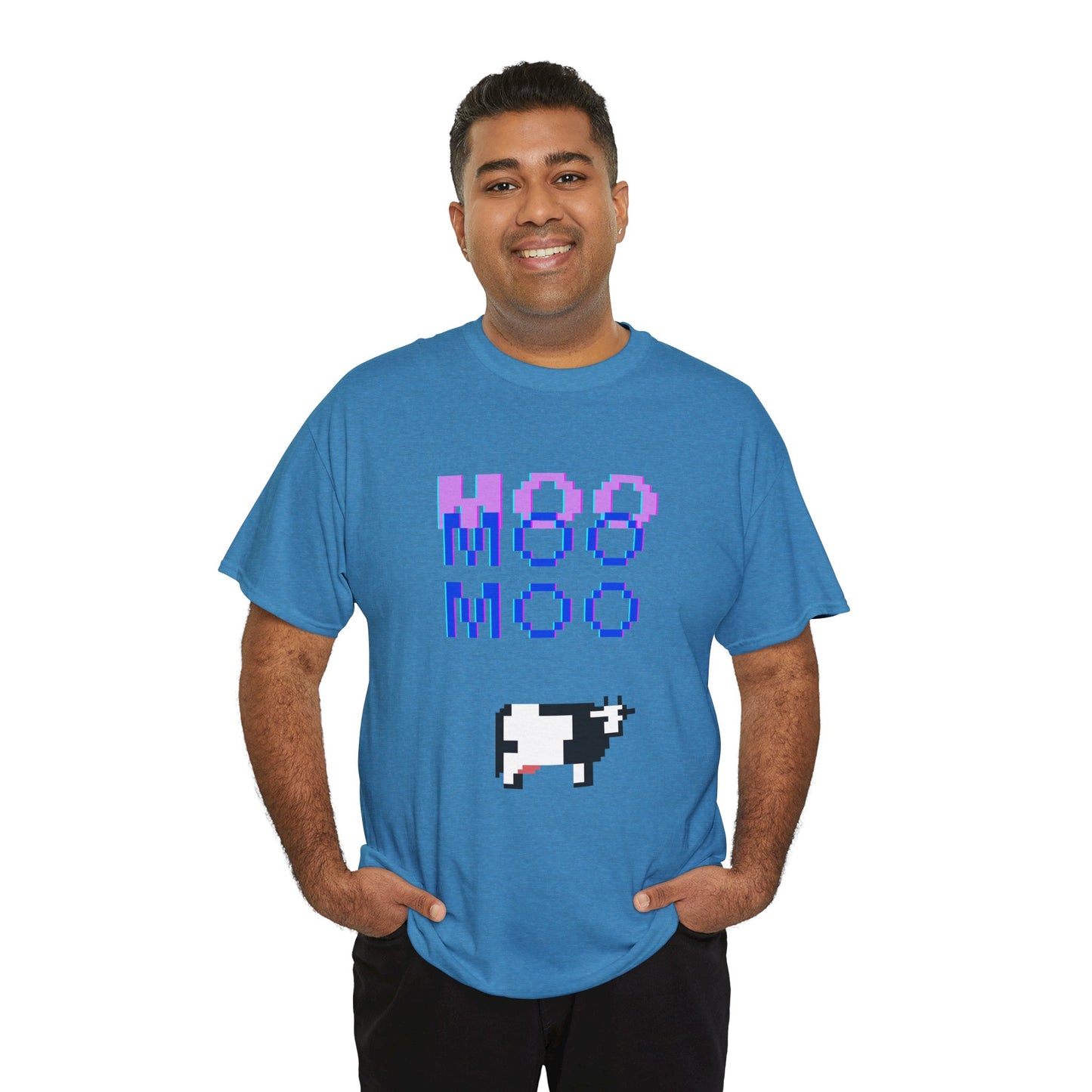 Retro Pixel Art Unisex Heavy Cotton Tee - 'MOO' Design