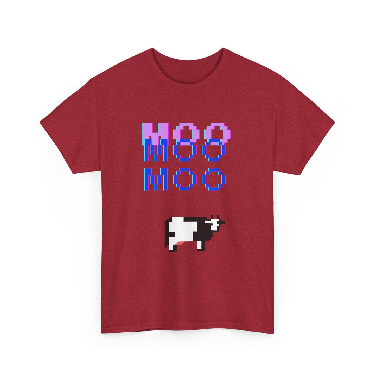 Retro Pixel Art Unisex Heavy Cotton Tee - 'MOO' Design