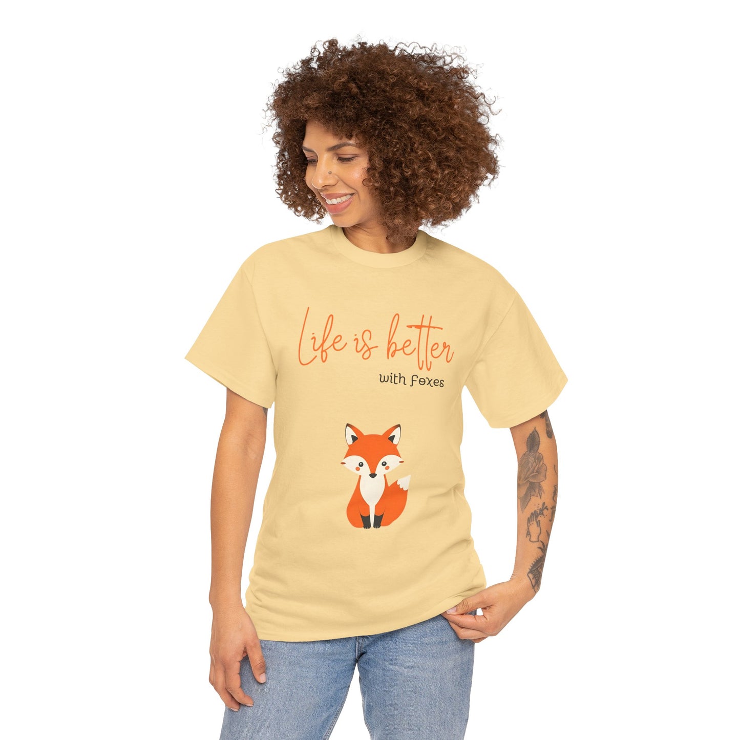 Cute Fox Themed Unisex Heavy Cotton Tee - "Life is Better with Foxes"