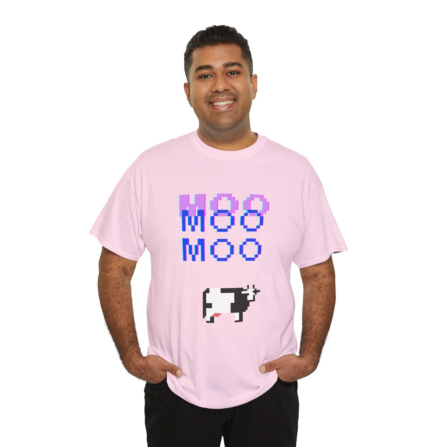 Retro Pixel Art Unisex Heavy Cotton Tee - 'MOO' Design