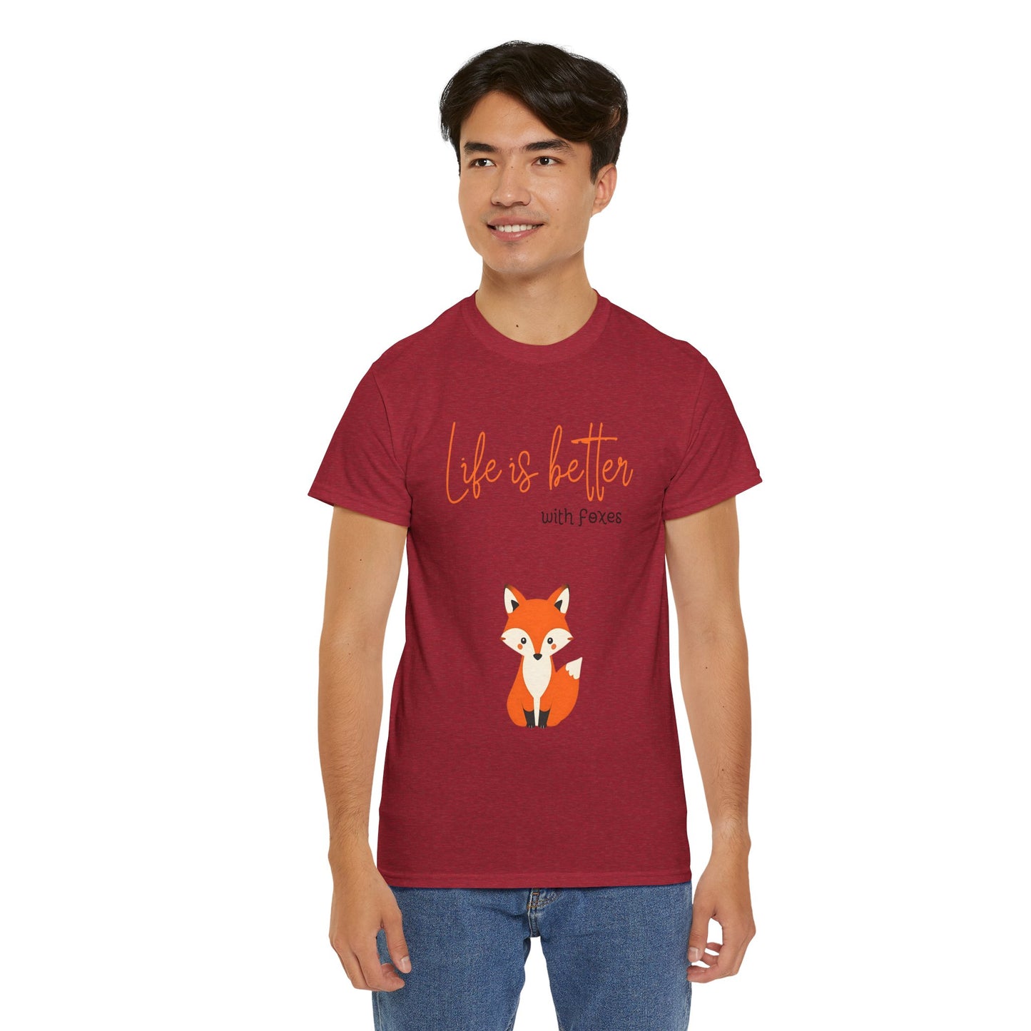 Cute Fox Themed Unisex Heavy Cotton Tee - "Life is Better with Foxes"