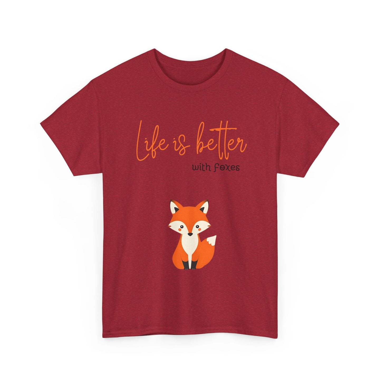 Cute Fox Themed Unisex Heavy Cotton Tee - "Life is Better with Foxes"