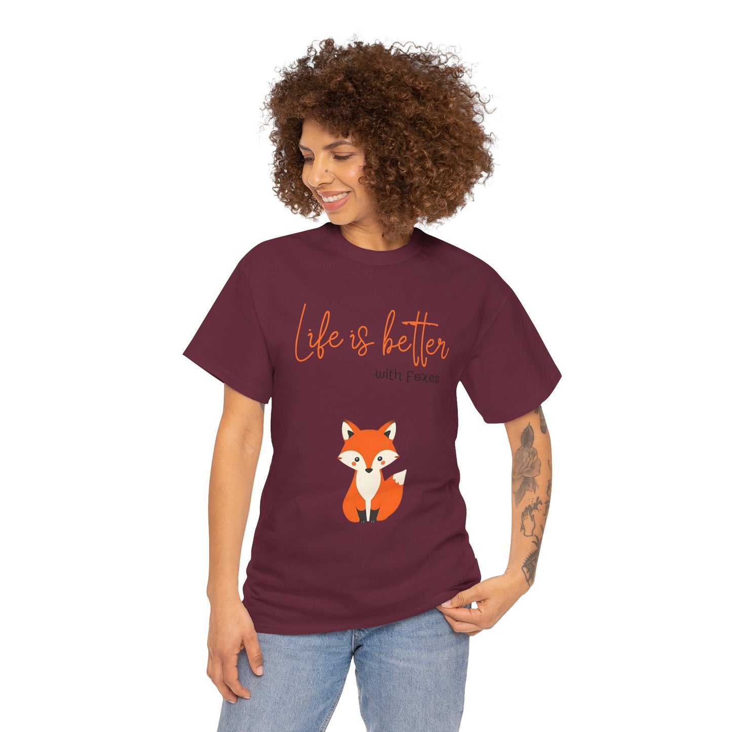 Cute Fox Themed Unisex Heavy Cotton Tee - "Life is Better with Foxes"