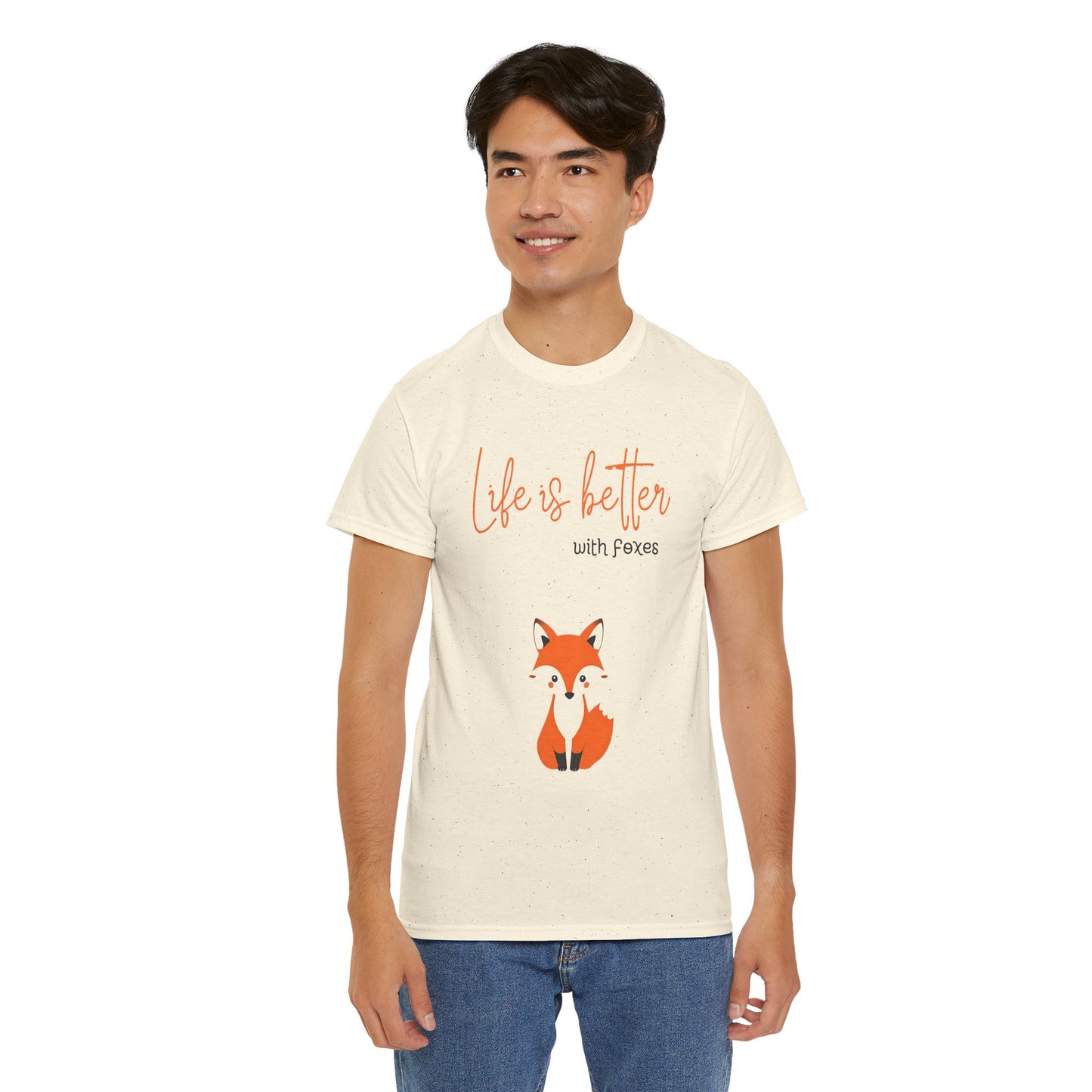 Cute Fox Themed Unisex Heavy Cotton Tee - "Life is Better with Foxes"