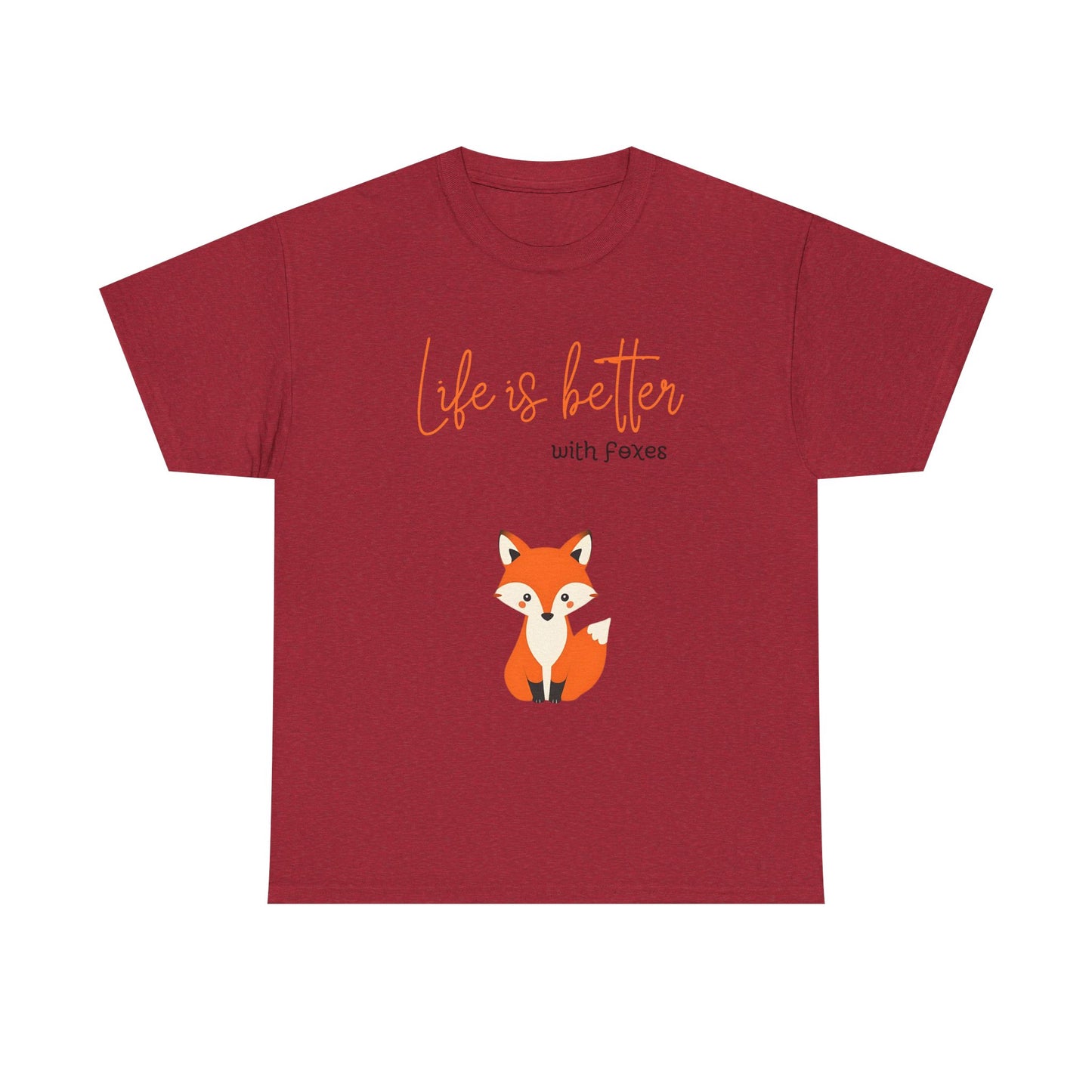 Cute Fox Themed Unisex Heavy Cotton Tee - "Life is Better with Foxes"