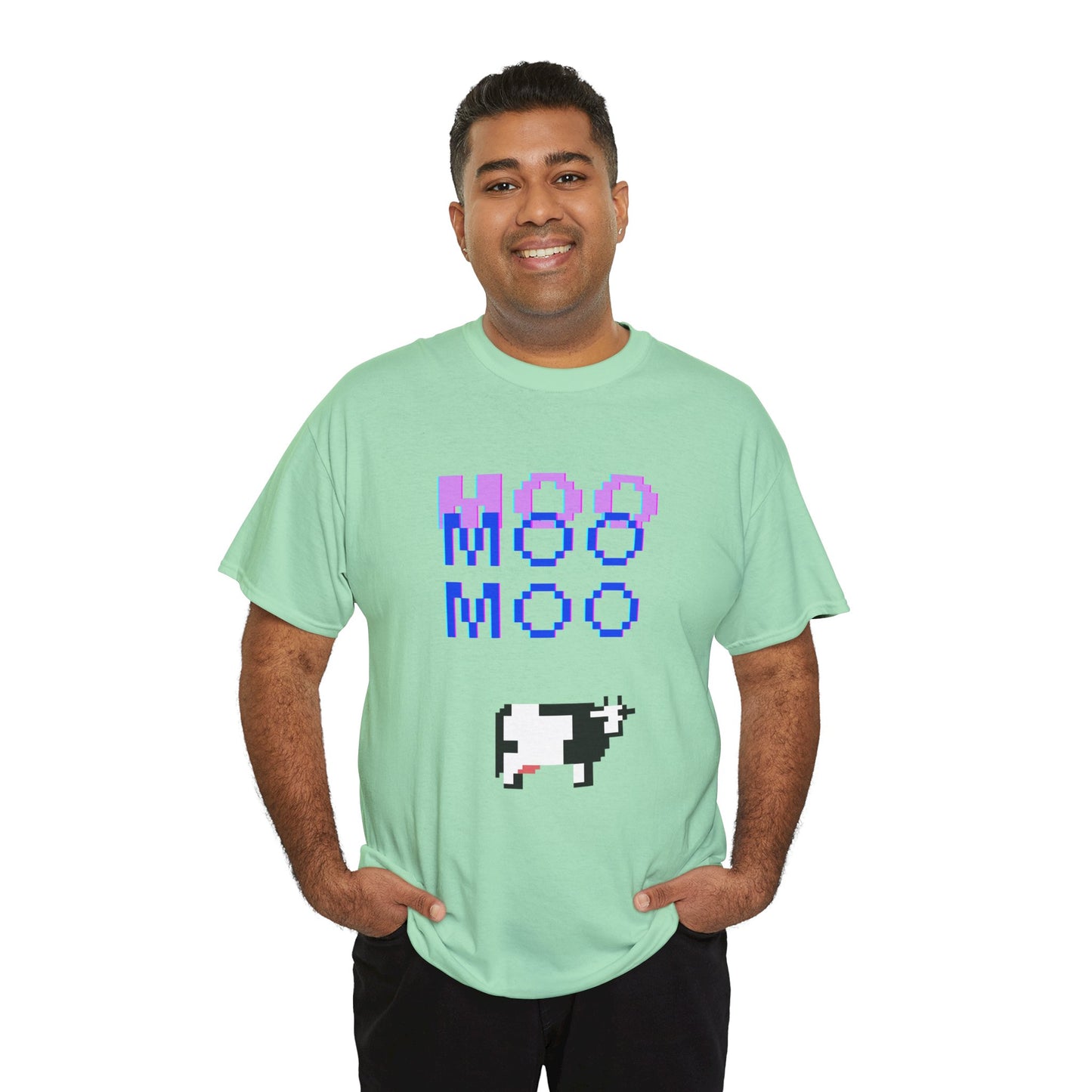 Retro Pixel Art Unisex Heavy Cotton Tee - 'MOO' Design