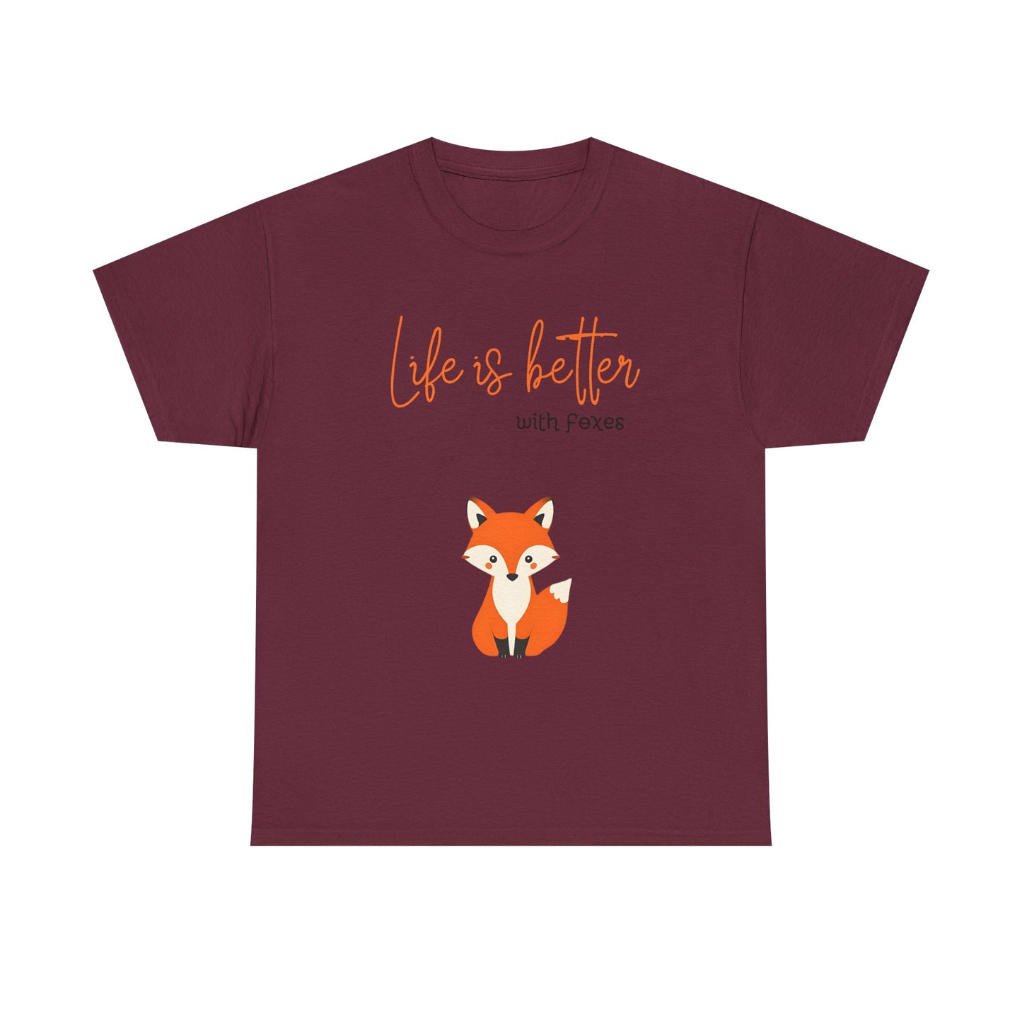 Cute Fox Themed Unisex Heavy Cotton Tee - "Life is Better with Foxes"